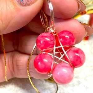 Pink jade like pentagram star pendant